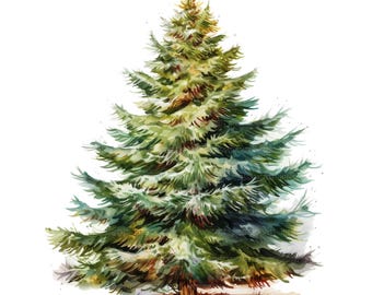 16 Christmas Tree Clipart, Minimalistic Christmas Tree, Printable Watercolor Clipart, Junk Journals, High Quality JPGs, Digital Download