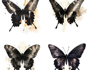 19種類の黒い蝶のクリップアート、蝶のクリップアート、印刷可能な