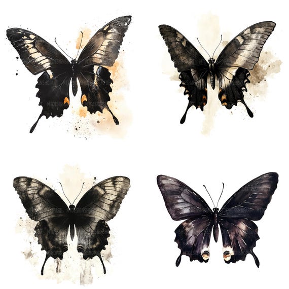19種類の黒い蝶のクリップアート、蝶のクリップアート、印刷可能な