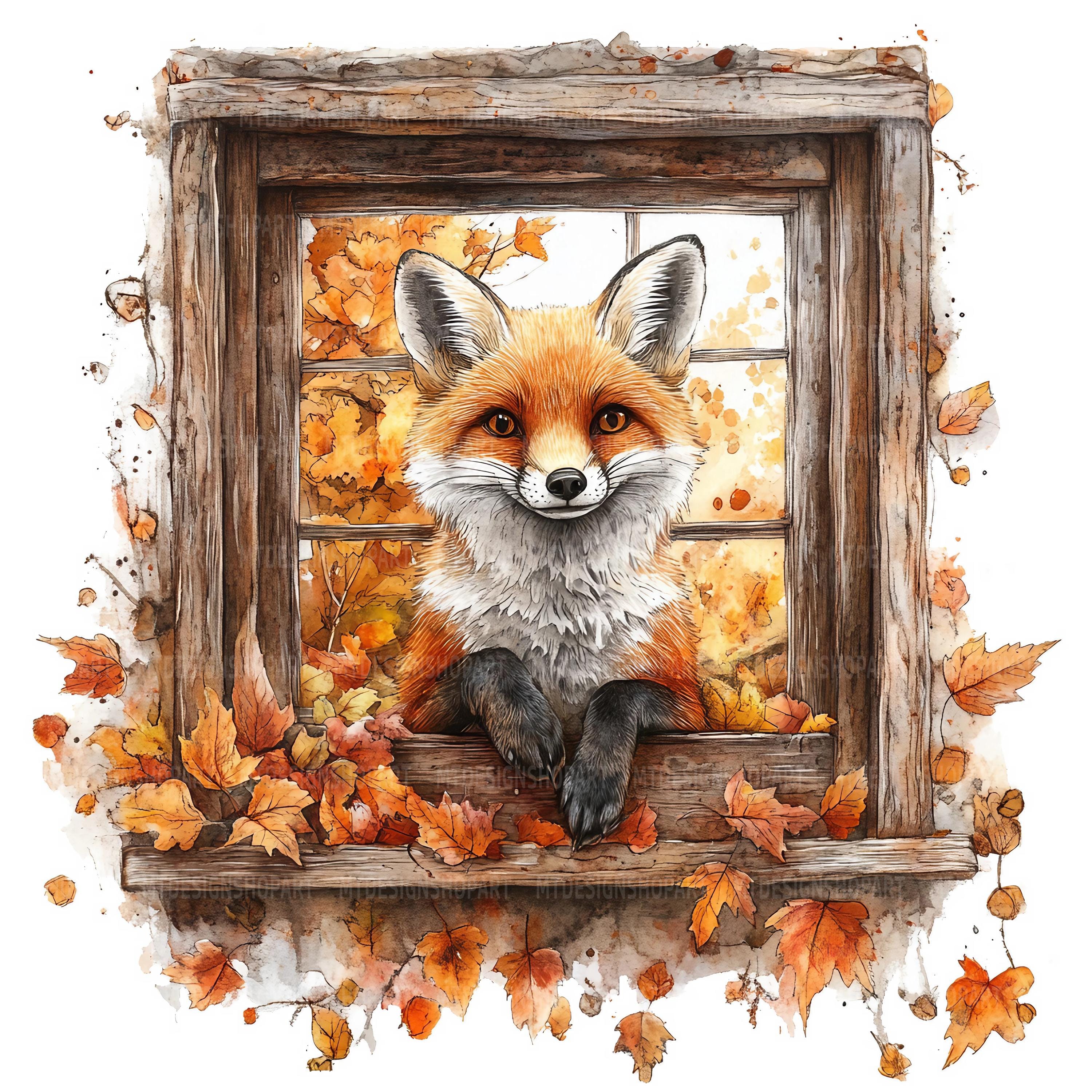 Fox Window 17 Peeking Fox Clipart, Fox Window, Printable Watercolor Clipart, Paper ...