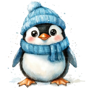 15 Pinguin Wollmütze Clipart, Pinguin Wintermütze Clipart, druckbare Aquarell Clipart, Papierwesen, hochwertige JPGs, digitaler Download