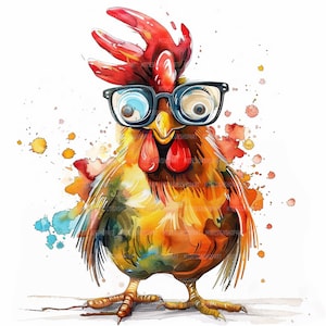 Lot de 10 cliparts poulet drôle, clipart aquarelle imprimable, créations en papier, journaux indésirables, fichiers JPG de haute qualité, téléchargement numérique