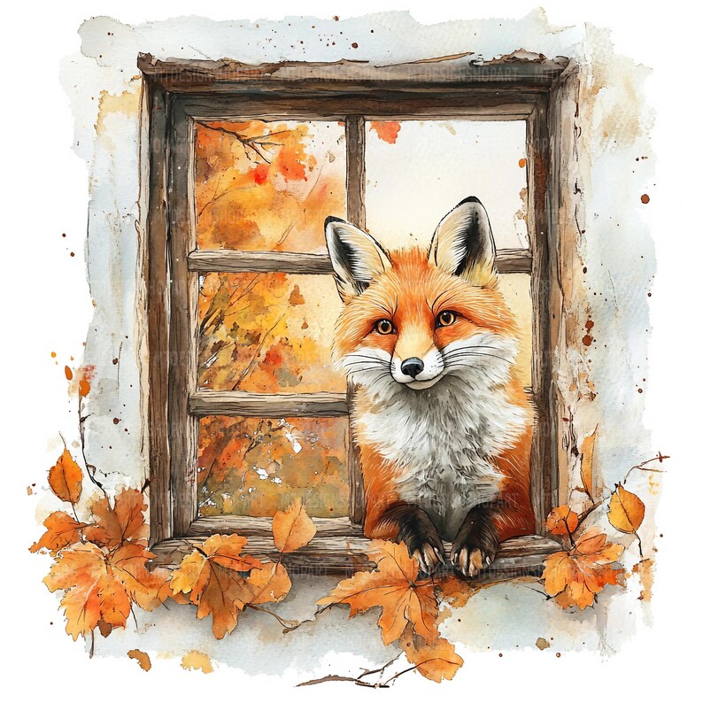 Fox Window 17 Peeking Fox Clipart, Fox Window, Printable Watercolor Clipart, Paper ...