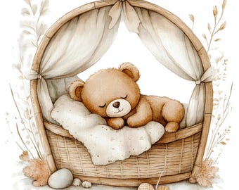 22 Sleeping Teddy Bear Clipart, Teddy Bear Clipart, Printable Watercolor Clipart, Paper Craft, High Quality JPGs, Digital Download