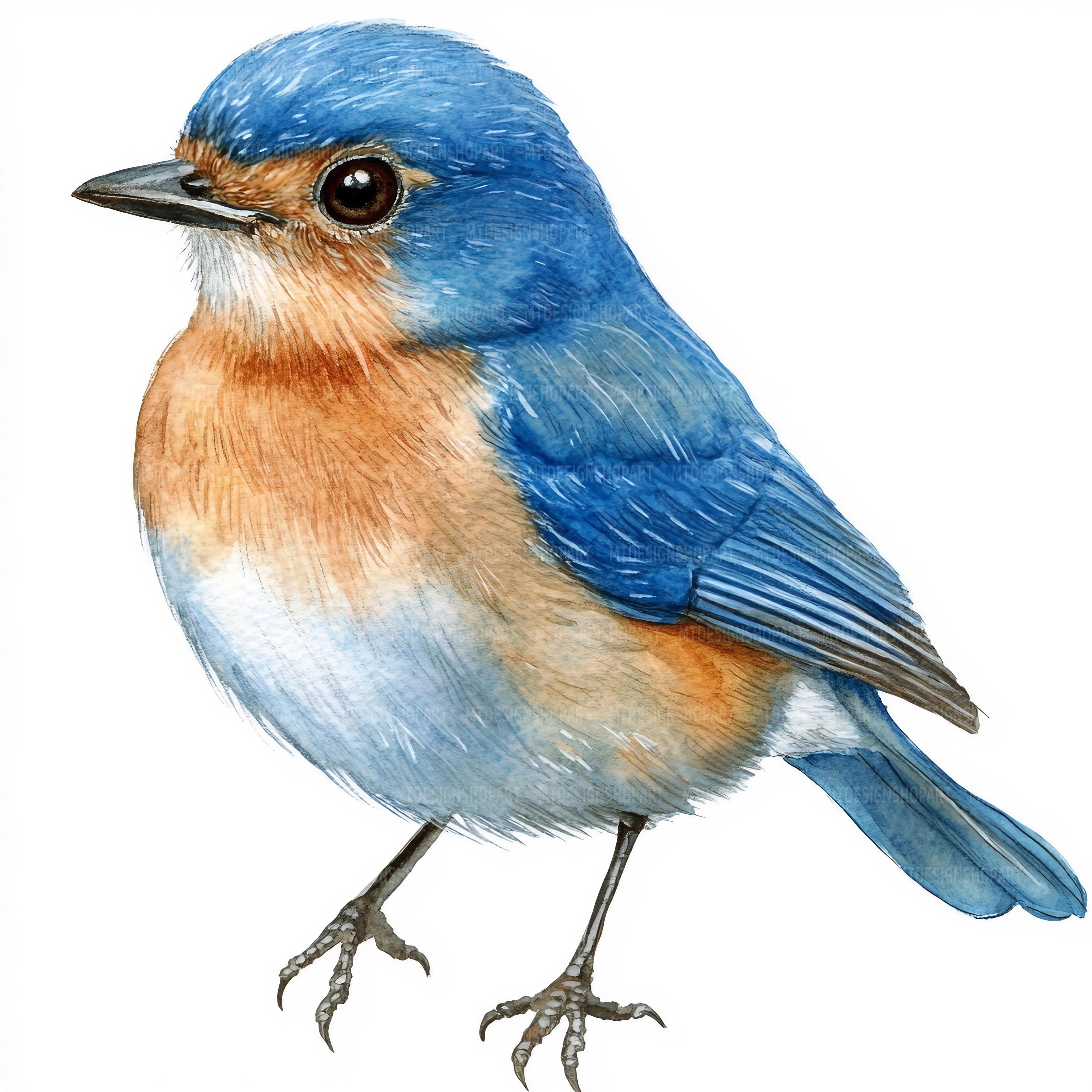Bluebird Watercolor Clipart: Bird Art, Peacock Landscape (digital