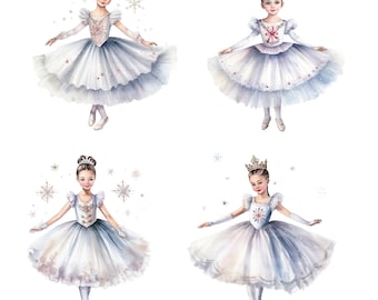 40 Christmas Ballerina Clipart, Ballerina Girl Clipart, Printable Watercolor Clipart, Paper Craft, High Quality JPGs, Digital Download
