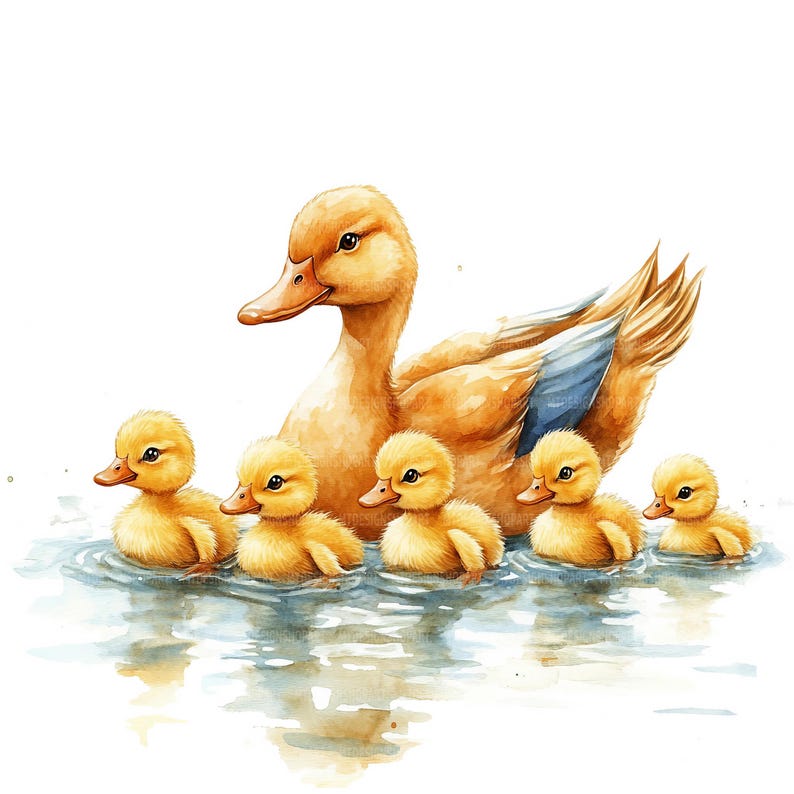 17 Clipart di mamma e anatroccolo, Clipart di anatre, Clipart di acquerelli stampabili, Lavoretti di carta, Diari di scarto, JPG di alta qualità, Download digitale immagine 4