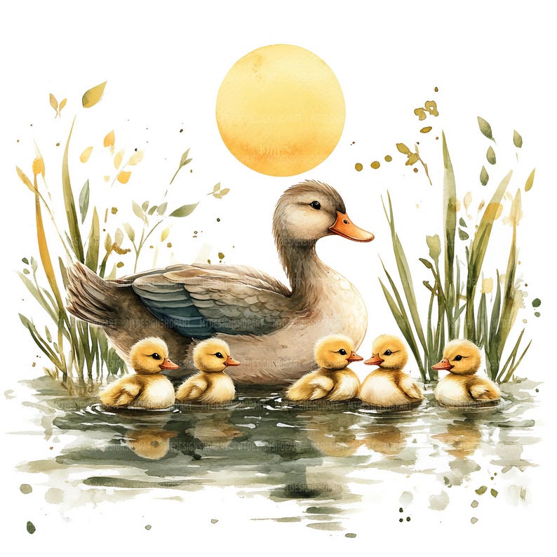 17 Clipart di mamma e anatroccolo, Clipart di anatre, Clipart di acquerelli stampabili, Lavoretti di carta, Diari di scarto, JPG di alta qualità, Download digitale immagine 2