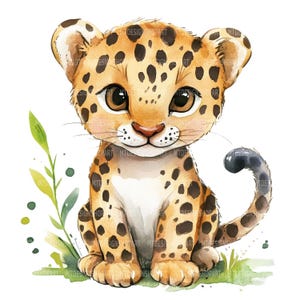 Babyleopard akvarell Clipart: Gepardtryck (digital nedladdning, JPG 4096x4096px)