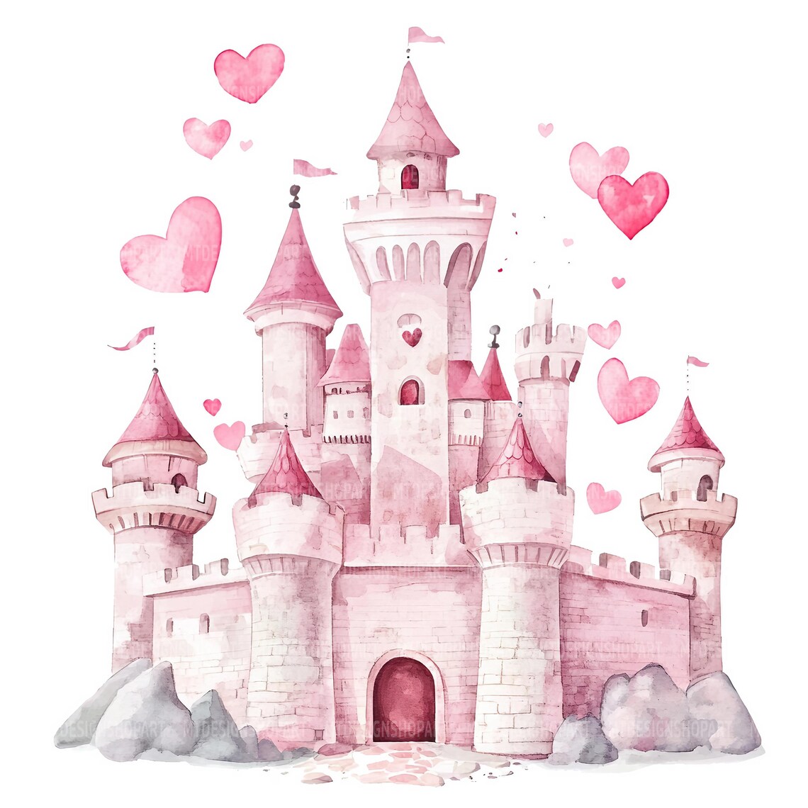 16 Watercolor Princess Heart Castle Clipart, JPG, Junk Journal Art ...