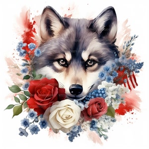 15 Floral Wolfs Clipart, Baby Wolf Clipart, Printable Watercolor Clipart, Junk Journals, High Quality JPGs, Digital Download