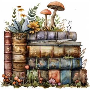 14 Bücher Stapel Clipart, Set2, Magische Bücher Landschaft, Bücher, druckbare Aquarell Clipart, alte Bücher, hochwertige JPGs, digitaler Download