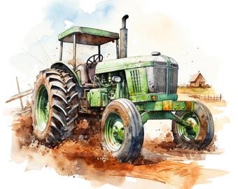15 Farm Tractor Clipart, Farm Tractor, Printable Watercolor Clipart, Paper Craft, Junk Journals, High Quality JPGs, Digital Download
