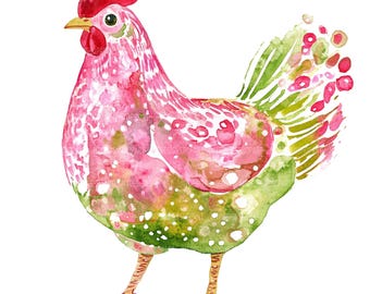 Watercolor Chicken Clipart: Floral Abstract Art (Digital Download, JPGs 4096x4096px)