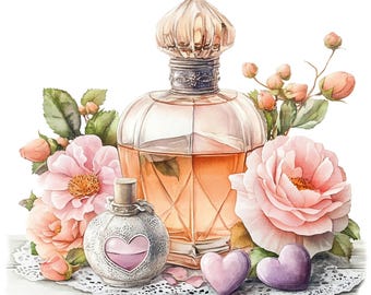 Watercolor Perfume Bottle Clipart: Floral Art, Paper Crafts (Digital Download)