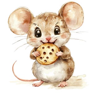 20 Mouse and Cookie Clipart, Boho Mouse Clipart, Printable Watercolor Clipart, Paper Craft, High Quality JPGs, Digital Download