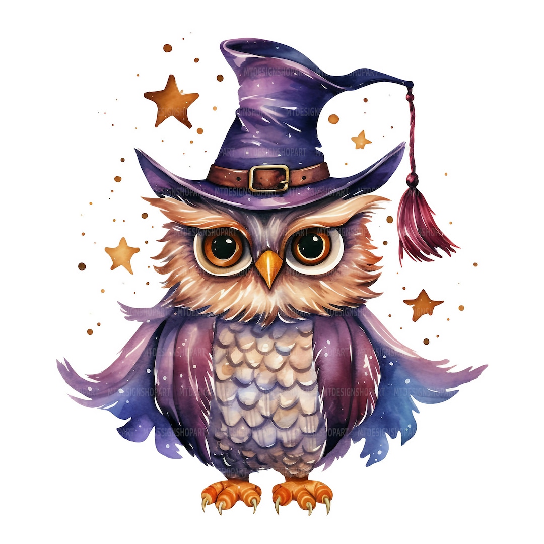 魔法使いのフクロウのクリップアート14点、魔法のフクロウ、印刷可能な