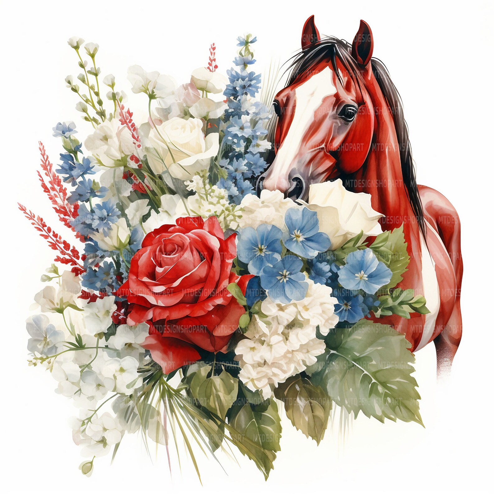 12 Floral Horses Clipart, Horses Clipart, Flowers Clipart, Printable ...