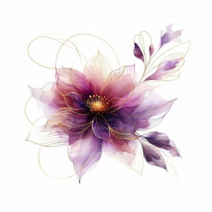 15 Abstract Flowers Clipart, Purple Flowers, Printable Watercolor ...