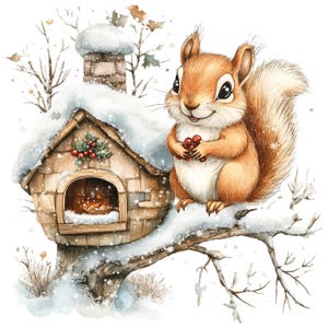 16 cliparts écureuil souriant, Noël écureuil Clipart, clipart aquarelle imprimable, créations en papier, JPG de haute qualité, téléchargement numérique