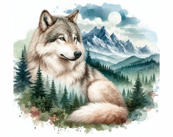 13 Wolf Clipart, Printable Watercolor clipart, Watercolor wolf Clipart, High Quality JPGs, Digital download, High resolution, Paper crafts