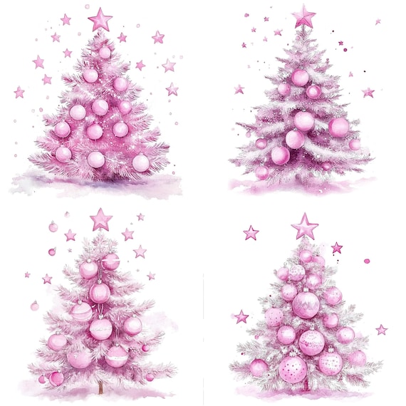 16枚のピンクのクリスマスツリーのクリップアート、クリスマスツリー