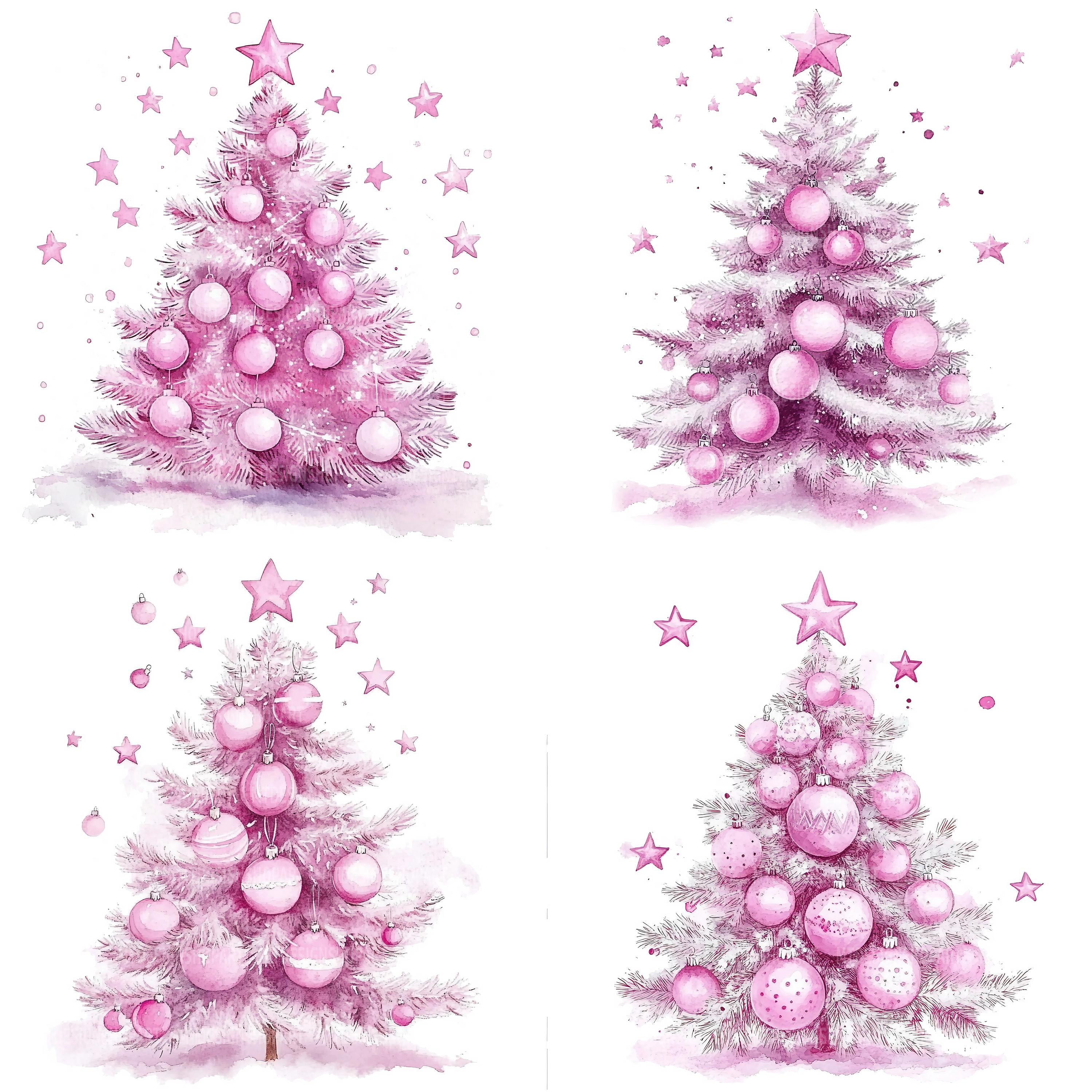 16枚のピンクのクリスマスツリーのクリップアート、クリスマスツリー