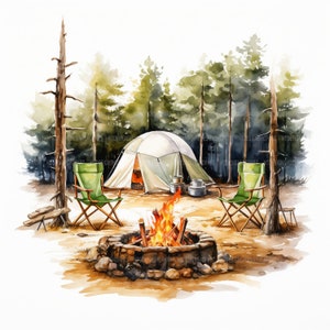 13 Camping Clipart JPGs, camping, Printable Watercolor Clipart, Camping Clipart, Paper Craft, Junk Journal, Commercial Use, Digital Download