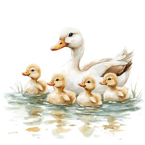 17 Clipart di mamma e anatroccolo, Clipart di anatre, Clipart di acquerelli stampabili, Lavoretti di carta, Diari di scarto, JPG di alta qualità, Download digitale immagine 3