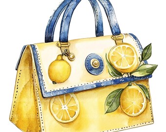Watercolor Yellow Purse Clipart: Fashion Accessories for Junk Journals (Digital Download JPGs 4096x4096px)