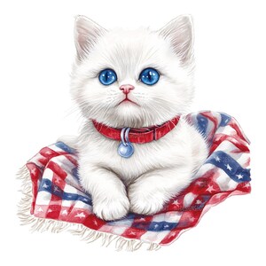Clipart patriotique chaton : drapeau américain aquarelle chat (téléchargement numérique, JPG lot de 19