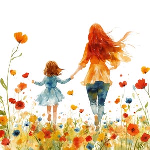 16 Clipart di ragazza con fiori, donna e bambina con fiori, clipart di acquerello stampabili, lavoretti di carta, JPG di alta qualità, download digitale