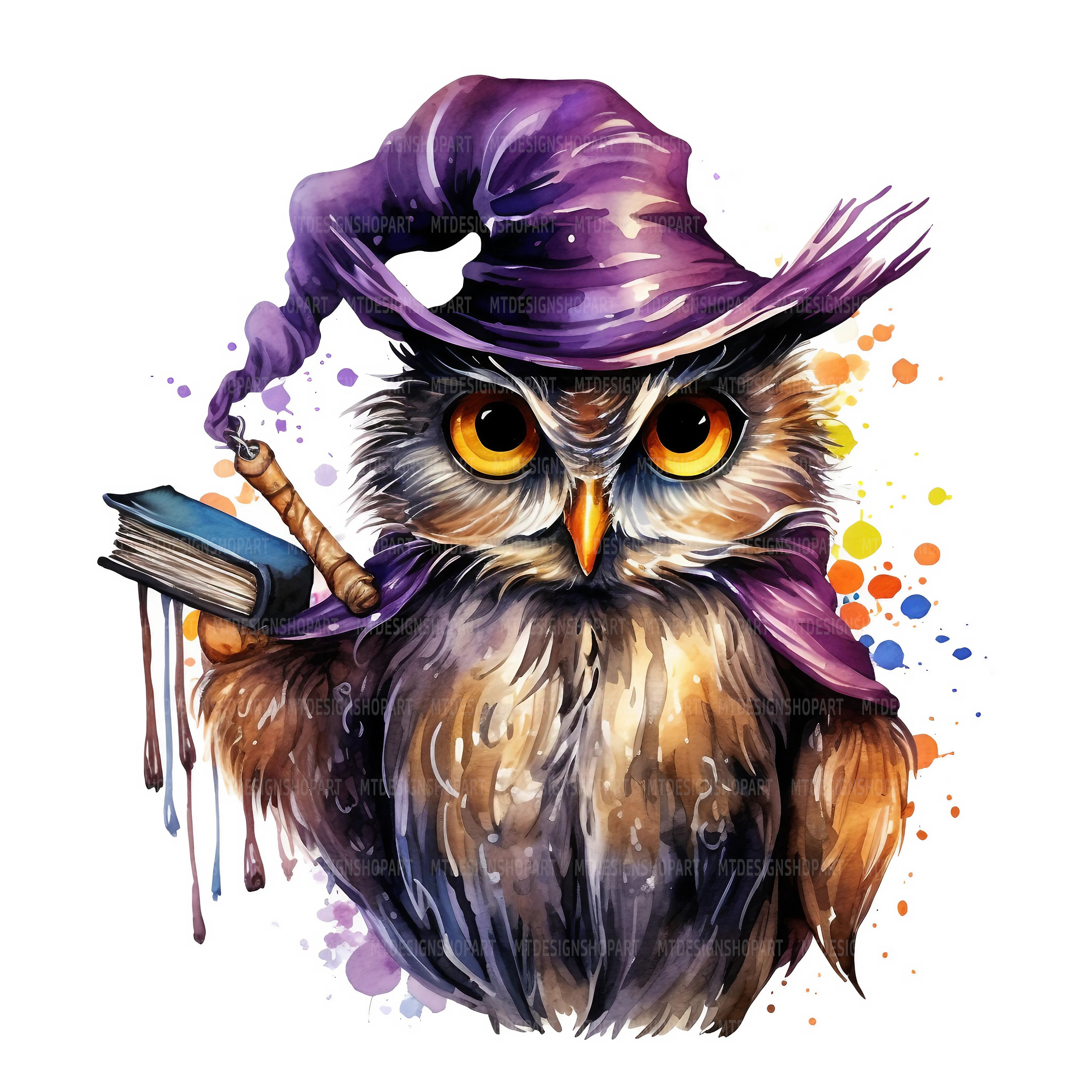 魔法使いのフクロウのクリップアート14点、魔法のフクロウ、印刷可能な