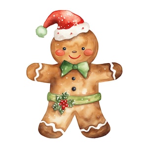 24 imágenes prediseñadas de niño de jengibre, imágenes prediseñadas de hombre de jengibre de Navidad, imágenes prediseñadas de acuarela imprimibles, manualidades de papel, diarios basura, alta calidad