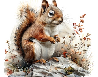 15 Squirrel Clipart, Printable Watercolor clipart, Watercolor Squirrel Clipart, High Quality JPGs, Digital, High resolution, Paper crafts