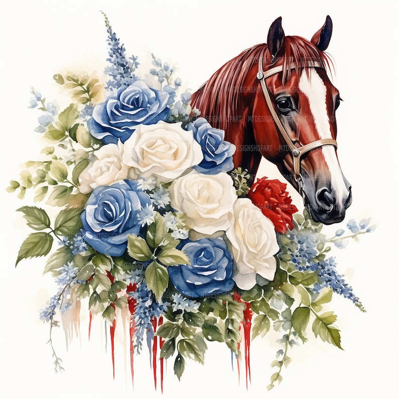 12 Floral Horses Clipart, Horses Clipart, Flowers Clipart, Printable ...