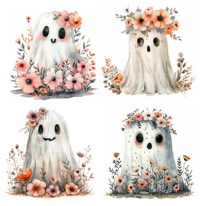 24 Floral Ghost Clipart, Halloween Ghost, Flowers Clipart, Printable ...