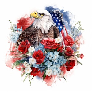 15 Eagle Clipart, Eagle Roses, Bandera de EE. UU., Imágenes prediseñadas de acuarela imprimibles, artesanía de papel, diarios basura, JPG de alta calidad, descarga digital