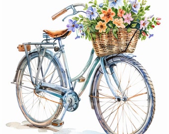 18 Vintage Floral Bicycle Clipart, Shabby Chic, Printable Watercolor clipart, High Quality JPGs, Digital download, Paper craft, junk journal