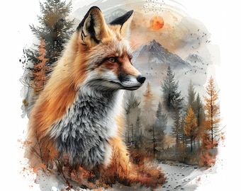 15 Fox Heads Clipart, Printable Watercolor clipart, Watercolor Fox Clipart, High Quality JPGs, Digital, High resolution, Paper crafts
