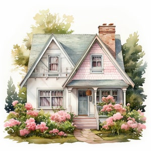 12 cliparts maison côté campagne, maison des cliparts, clipart aquarelle imprimable, créations en papier, journaux indésirables, JPG de haute qualité, téléchargement numérique