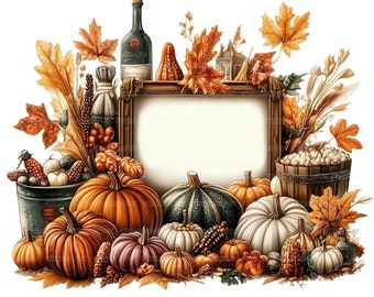 23 Fall Thanksgiving Clipart, Fall Lantern Clipart, Printable Watercolor Clipart, Junk Journals, High Quality JPGs, Digital Download