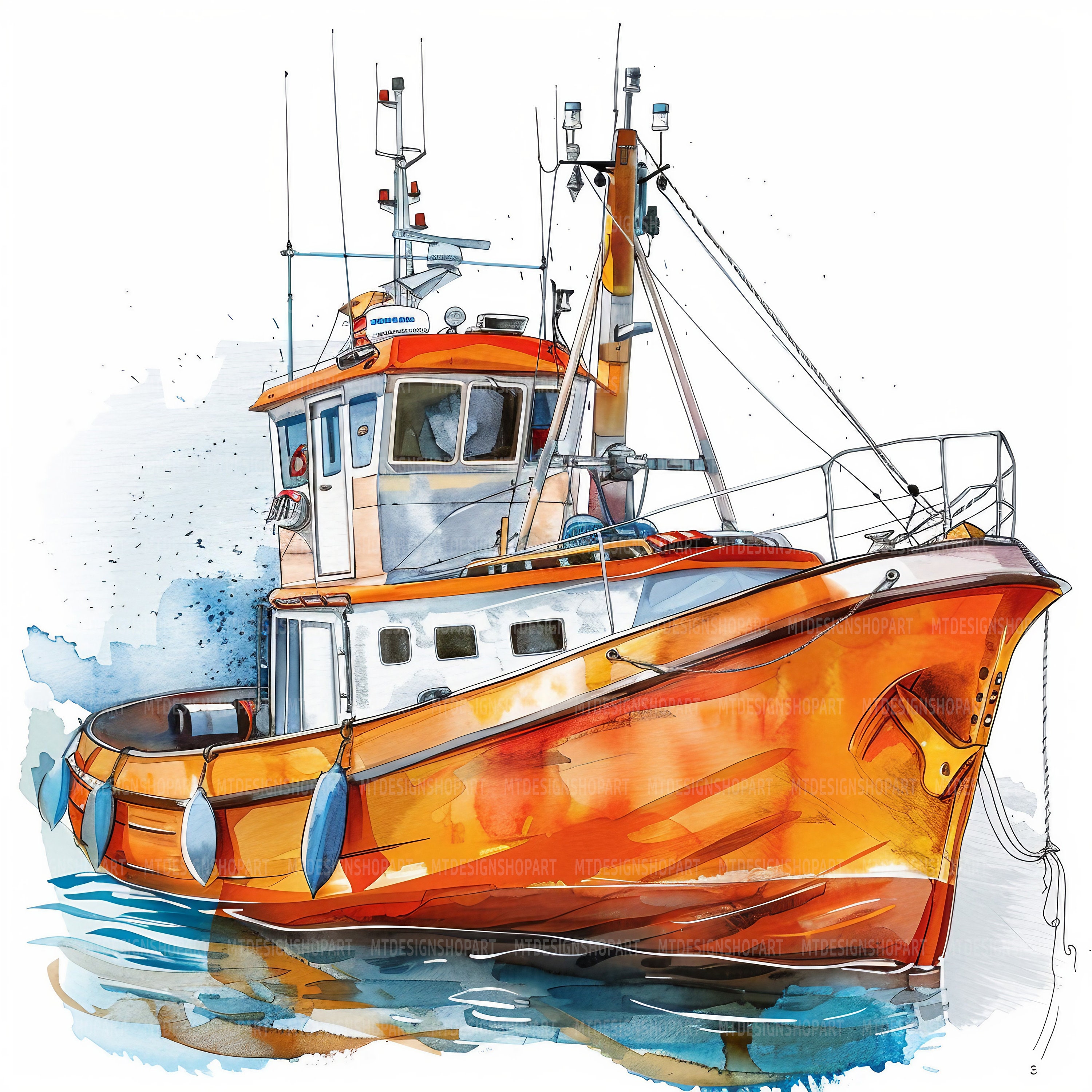 11 Fishing Boat Clipart, Boat Fishing, Printable Watercolor Clipart ...