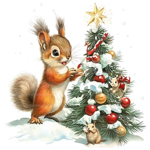 13 Clipart écureuil de Noël, Noël, clipart aquarelle imprimable, créations en papier, journaux indésirables, fichiers JPG de haute qualité, téléchargement numérique