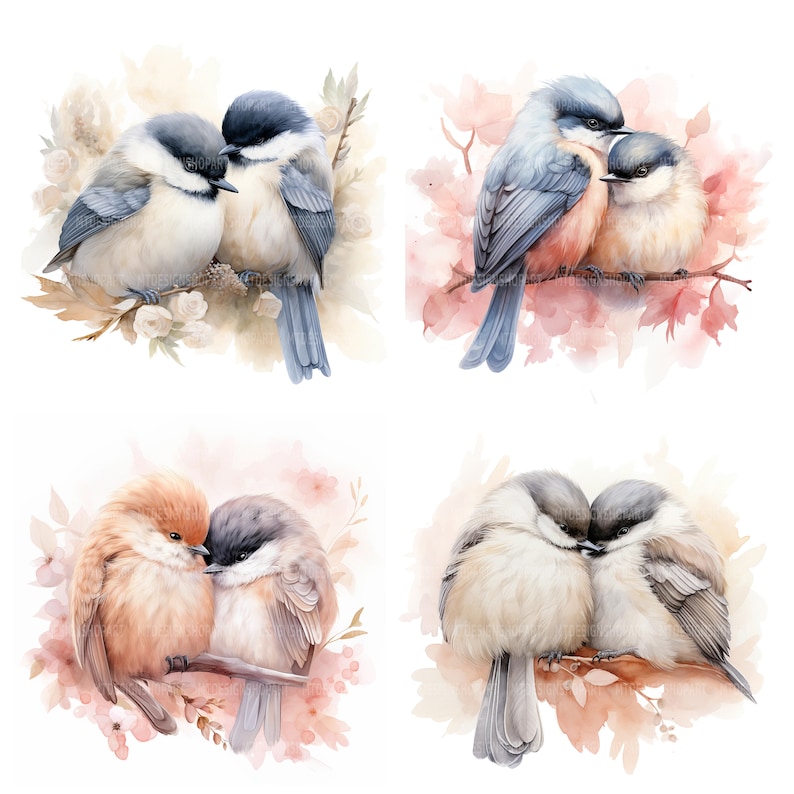 18 Baby Bird clipart, Cute Birds Clipart, Printable Watercolor Clipart, Paper Craft, Junk Journals, High Quality JPGs, Digital Download image 1