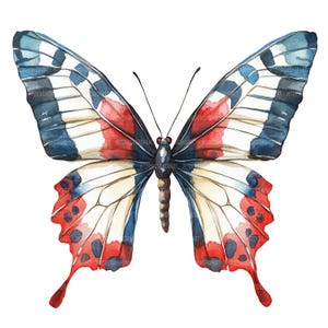 24 Patriotic Butterfly Clipart, USA Flag Butterfly Clipart, Printable Watercolor Clipart, Paper Craft, High Quality JPGs, Digital Download