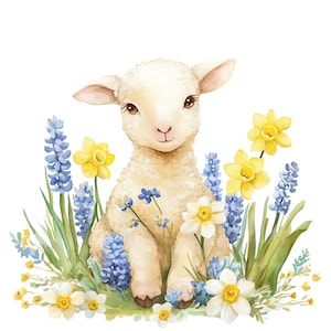 17 Floral Lamb Baby Clipart,  Easter Lamb Clipart, Printable Watercolor Clipart, Paper Craft, High Quality JPGs, Digital Download