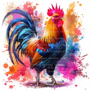 10 gekleurde haan clipart, afdrukbare aquarel clipart, 10 hoge kwaliteit JPG's, papier ambachtelijke, ongewenste tijdschriften, digitale download