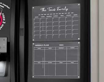 Kühlschrankkalender | Magnetischer Kalender für Kühlschrank | Acryl Kalender Magnet | Trocken abwischbarer Kalender | Trocken abwischbare Tafel | Acryl Planer