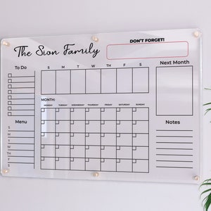 Acrylic Family Calendar Family Planner Dry Erase Calendar Personalize